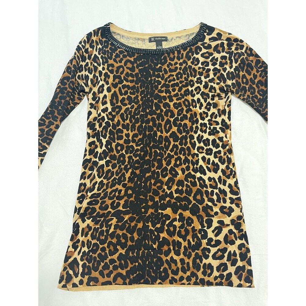 Inc Brown & Black Animal Print Round Neck Long Sleeves Casual Sweater Size Large